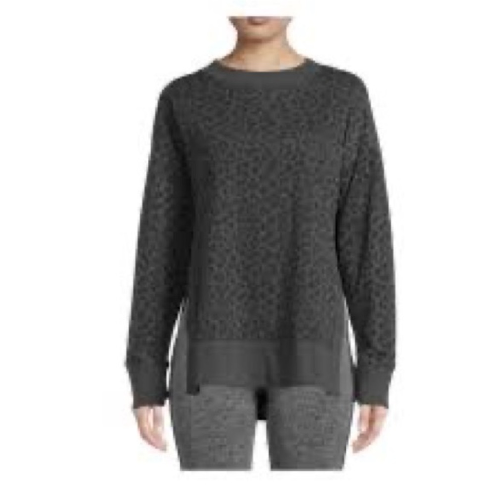 Avia Women's High Slit Long Sleeve‎ Sweatshirt Grey Leopard SZ XL COMFORTABLE